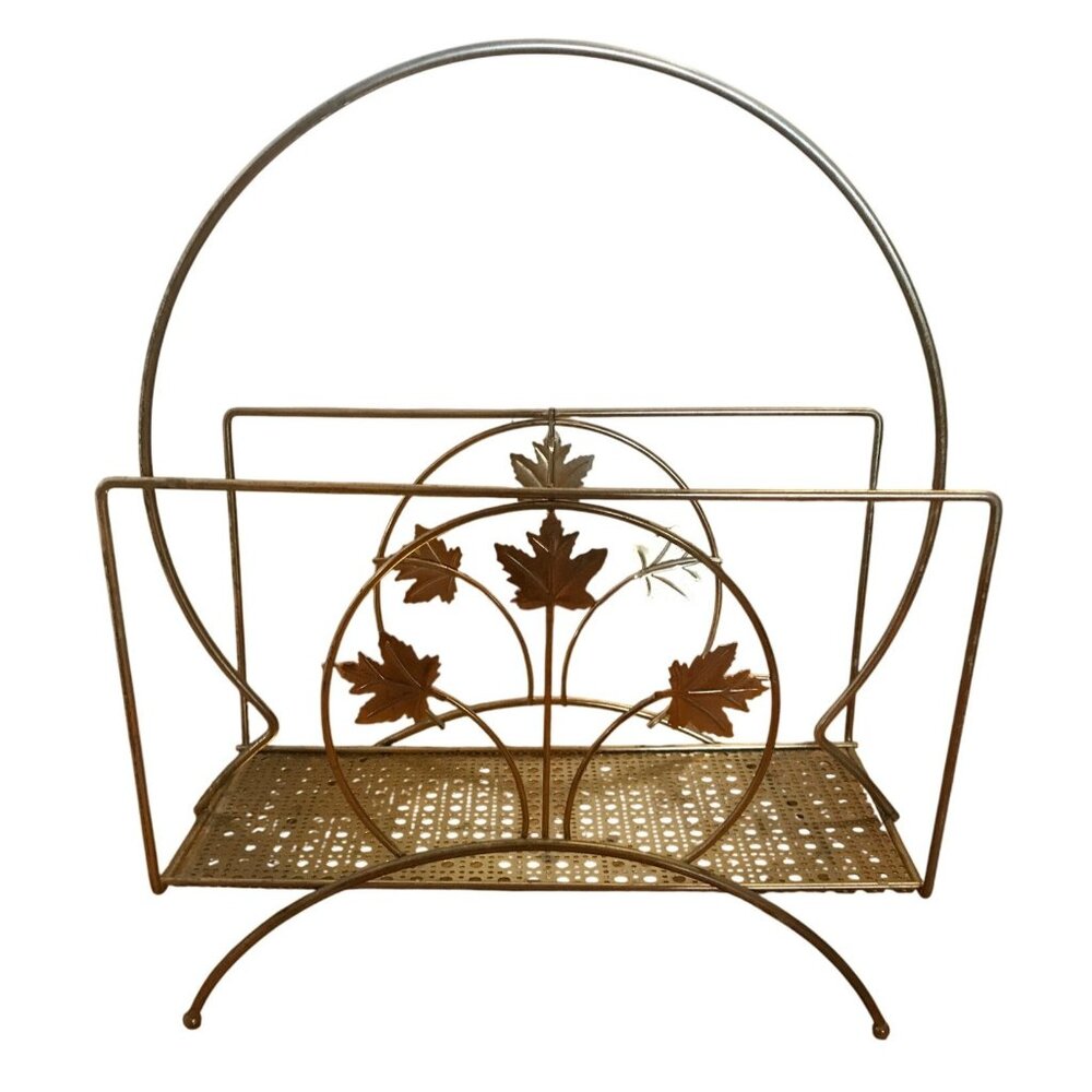 Magazine Rack With Maple Leaf Design Vintage Sturdy 15" MCM Elegant Timeless